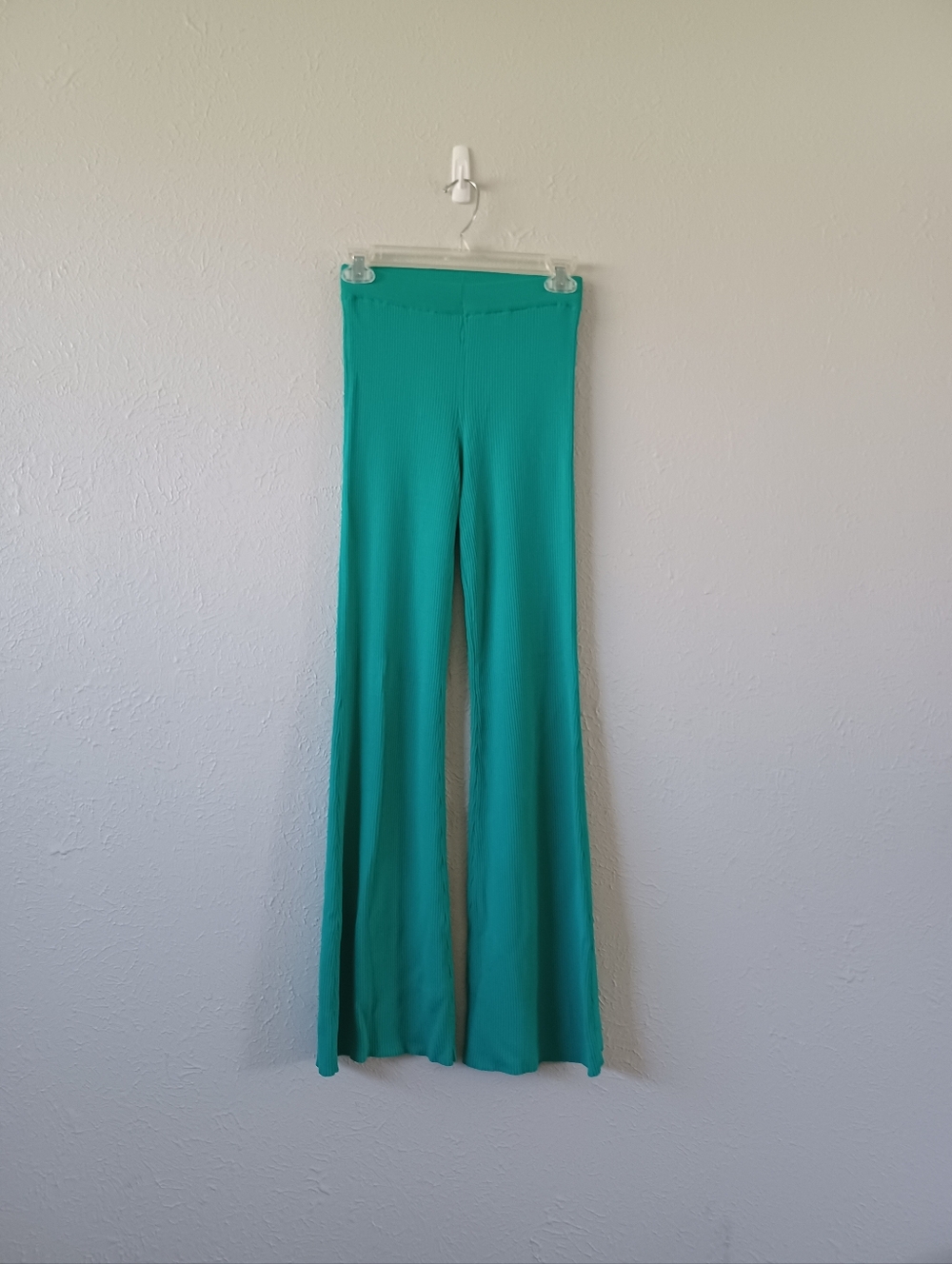 Forever 21 Women's High-Rise Flare Ribbed Pants Teal